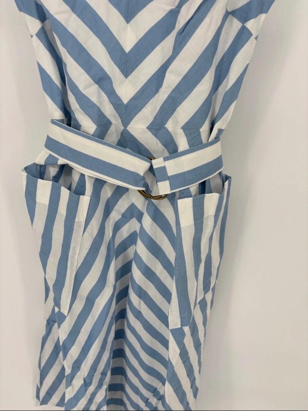 Kate spade Blue & White Striped linnen blend Sleeveless belt lined Dress size 4